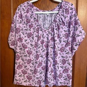 LOFT Floral Mixed Media V-Neck Top